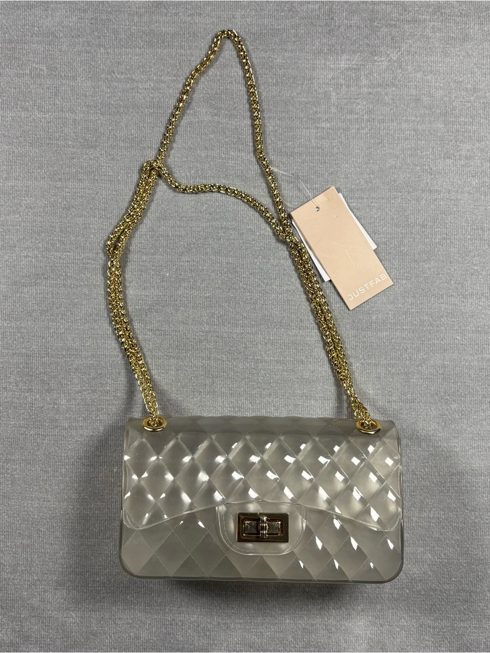JustFab Clear/Seethrough Quilted Crossbody with Gold Chain Strap